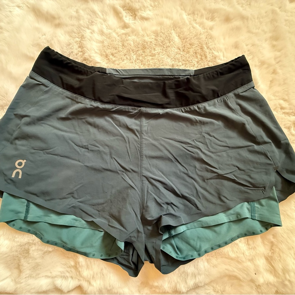 On Running Black and Green Athletic Shorts Lightweight Moisture-Wicking